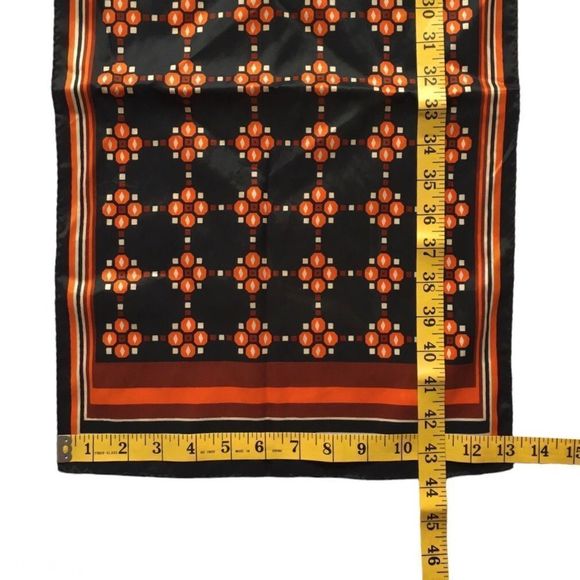 Vintage La Dear Japanese geometric print orange rectangular scarf 70s 80s Japan - Picture 3 of 9